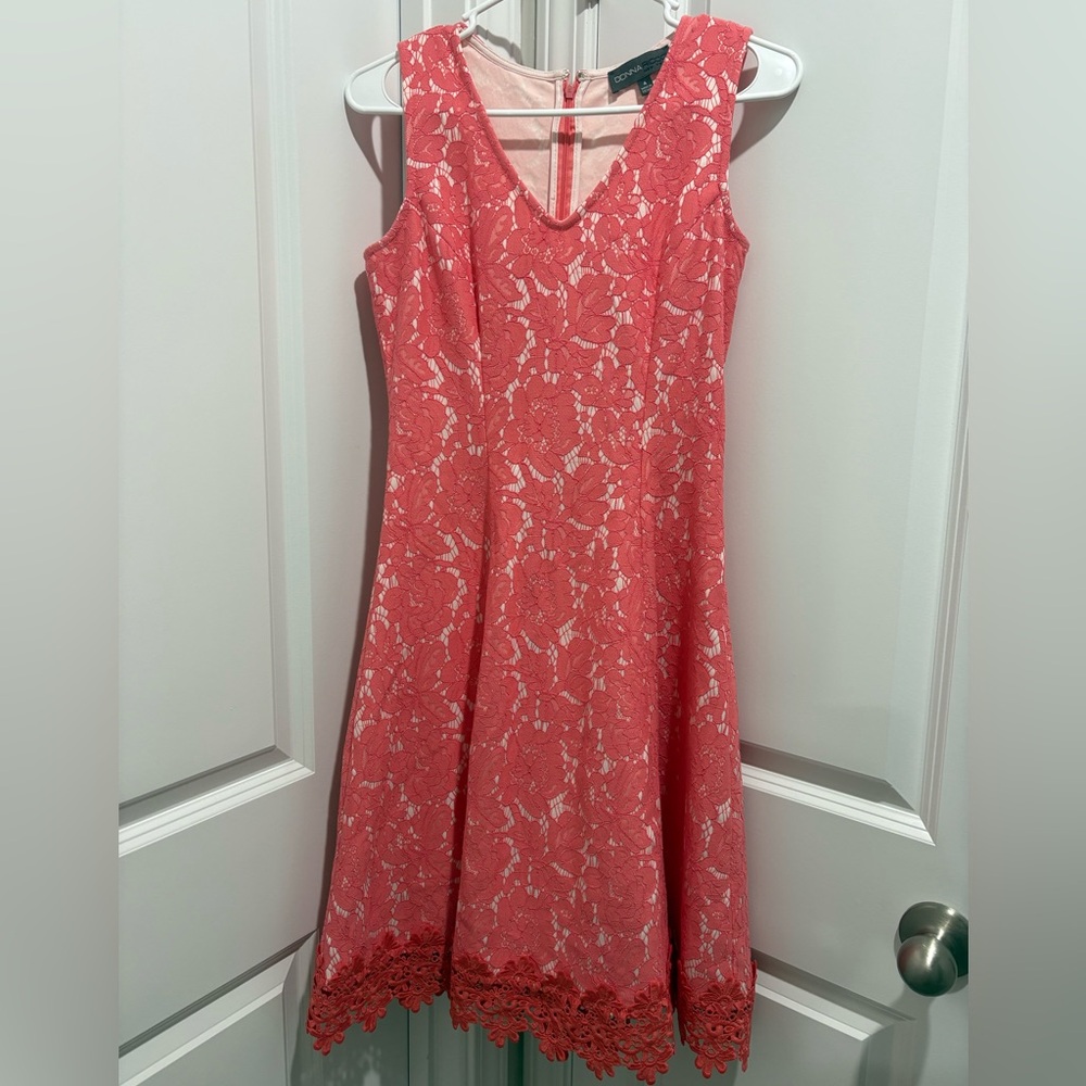 Donna Ricco Coral Lace Mini Dress